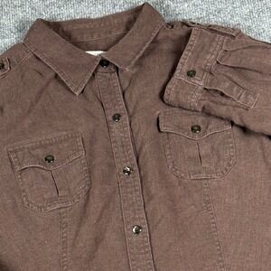 Christopher Banks XL Brown Linen Blend Button Down Shirt Roll Tab Sleeve Fall